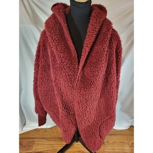 Nordic Beach Burgandy Red Sherpa Plush Fleece Body Wrap Jacket Women's One Size